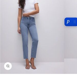 Good American High-Rise Straight Crop Jeans - Light Blue